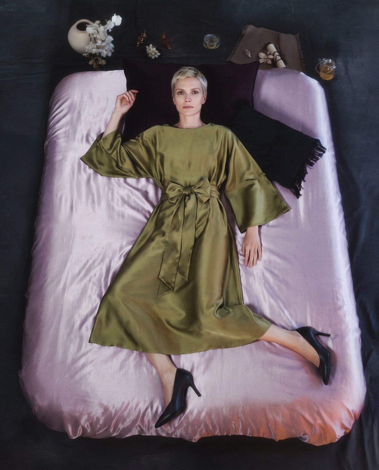 Fashion campaign image paired with its source garment