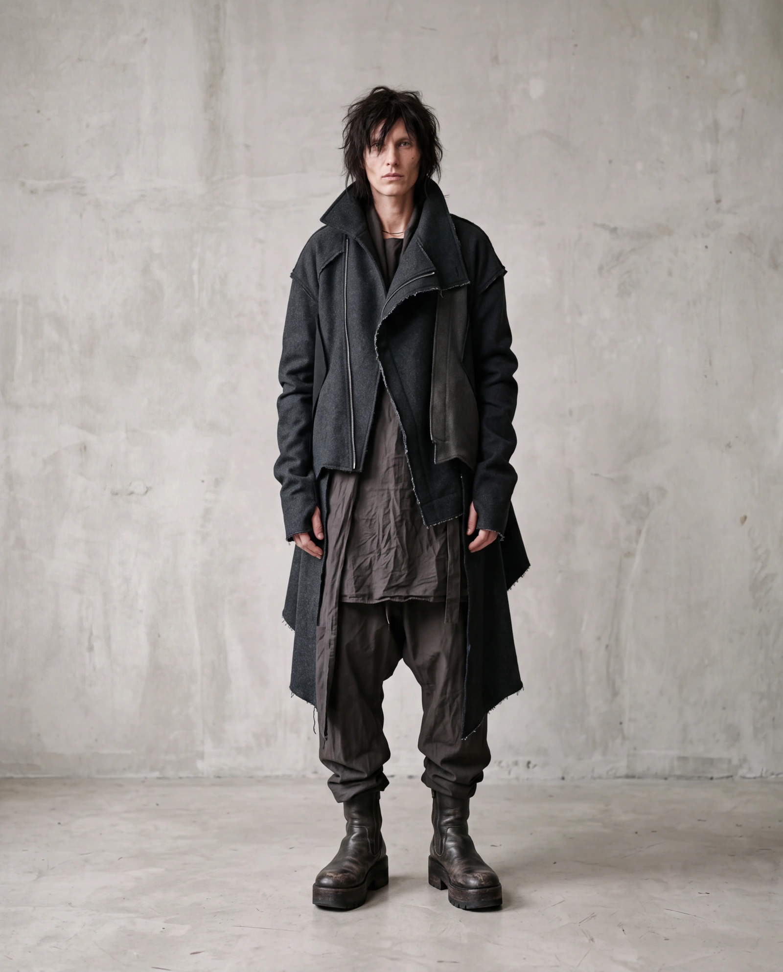 Finished layered black look presented on model