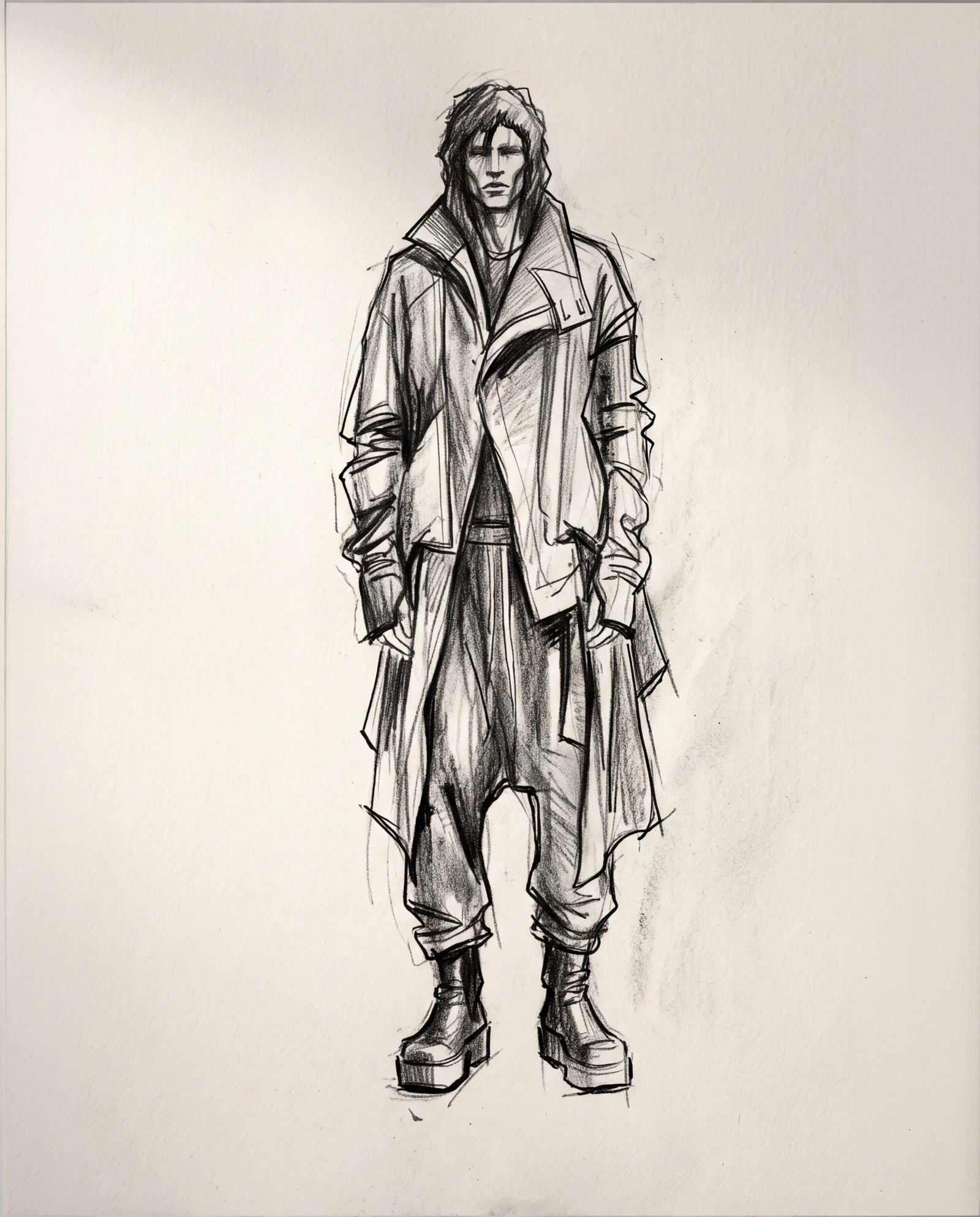 Fashion sketch of a layered black menswear look